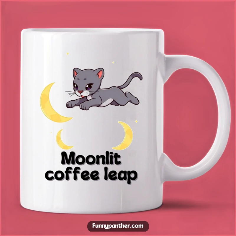 Funny Moon Panther Mug: Graceful Feline Leaping for Dreamers Gift