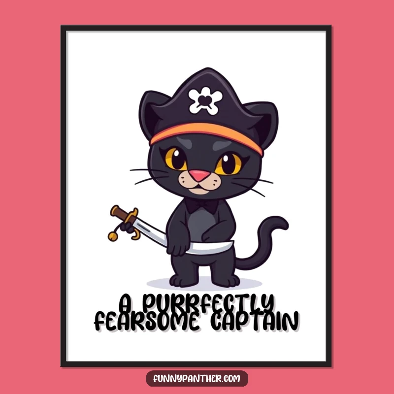 Funny Pirate Panther Poster: Feline Buccaneer Art for Adventurous Decor