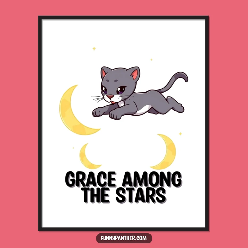 Funny Moon Panther Poster: Feline Grace Art for a Mystical Space