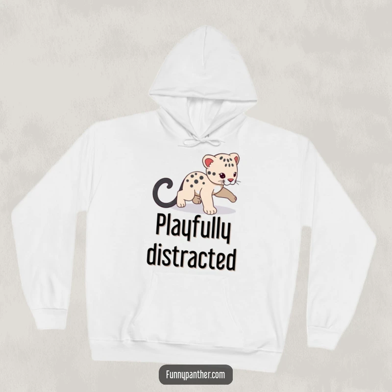 Funny panther cub hoodie, playfully chasing its tail, offering cozy comfort and a dose of pure, humorous delight.