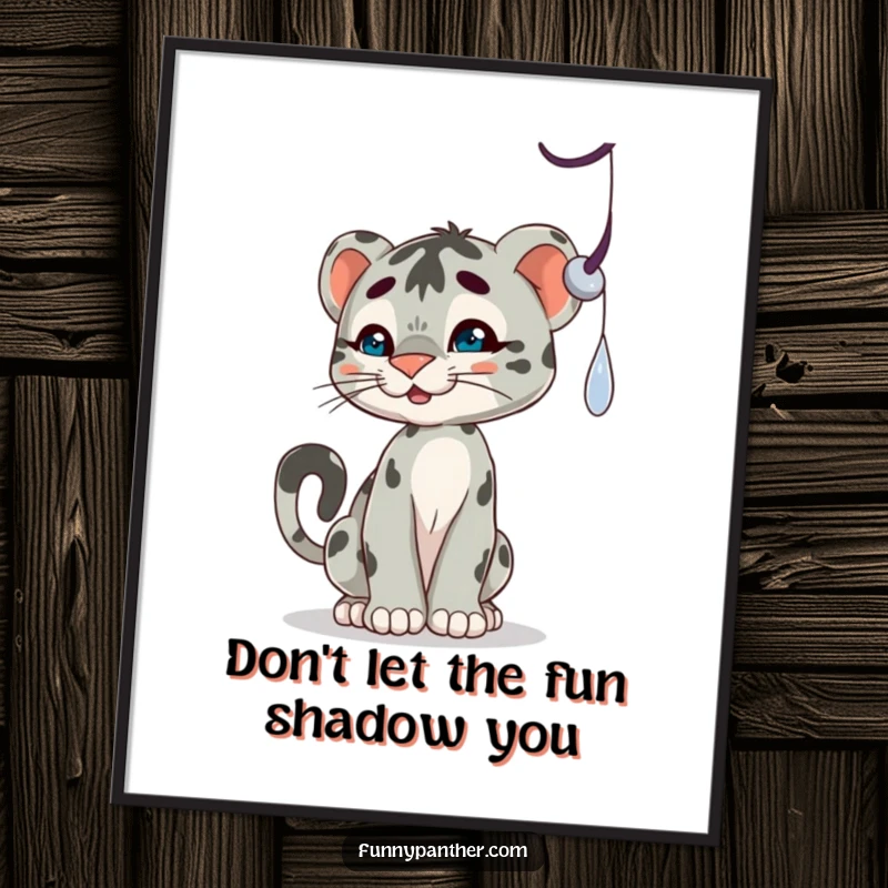 Funny Free Printable Wall Art: A playful panther cub character batting at a dangling shadow with fascination.
