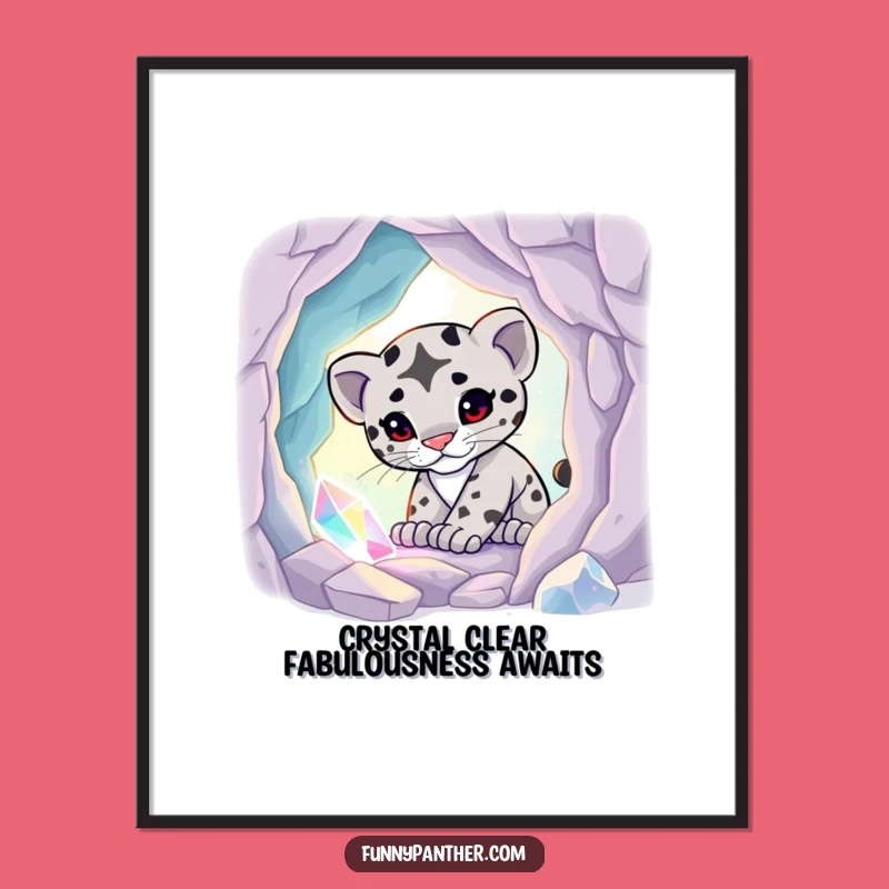 Free Printable Wall Art: Playful Panther Cub in Crystal Cave, Funny Downloadable Decor