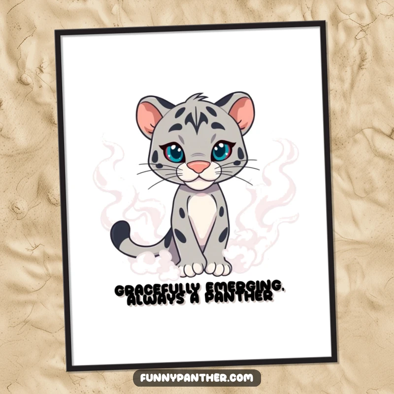 Funny Free Printable Wall Art: A powerful panther confidently emerging from swirling, mysterious mist with an intense stare.