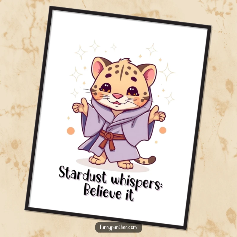 Free Printable Wall Art of a whimsical panther in mystical robes casting a magical shower of stardust.