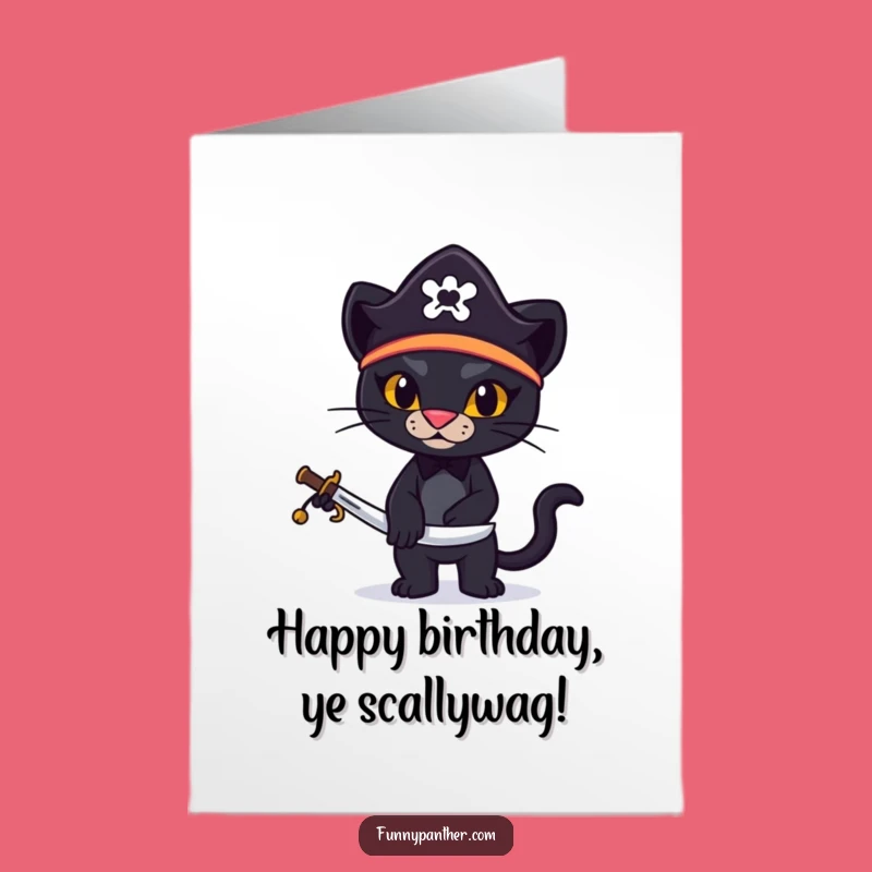 Free Printable Birthday Card: Funny Pirate Panther Downloadable Gift