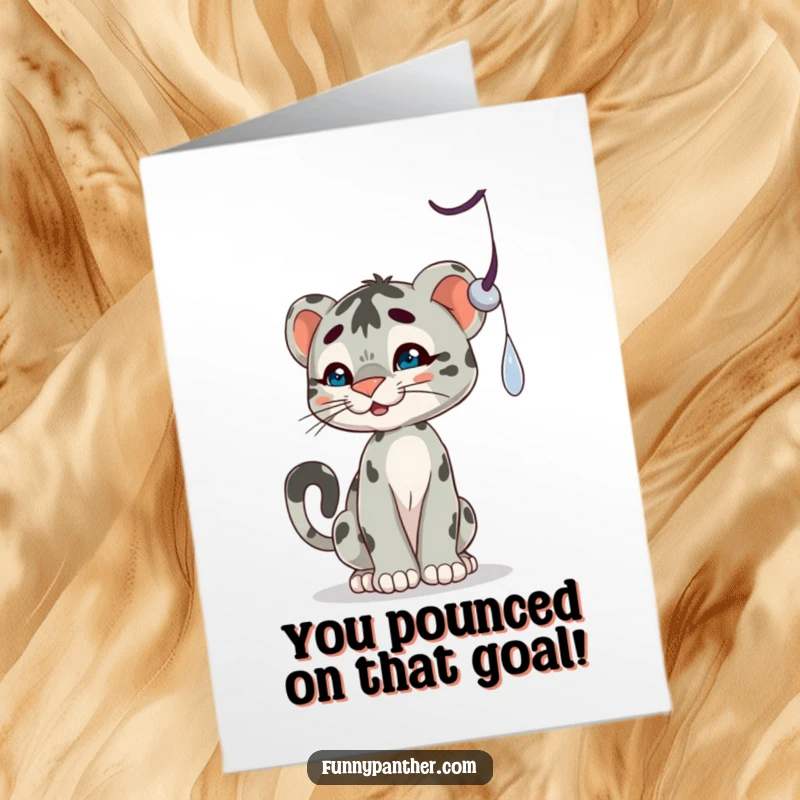 Funny Free Printable Congratulations Card: A playful panther cub character batting at a dangling shadow victoriously.