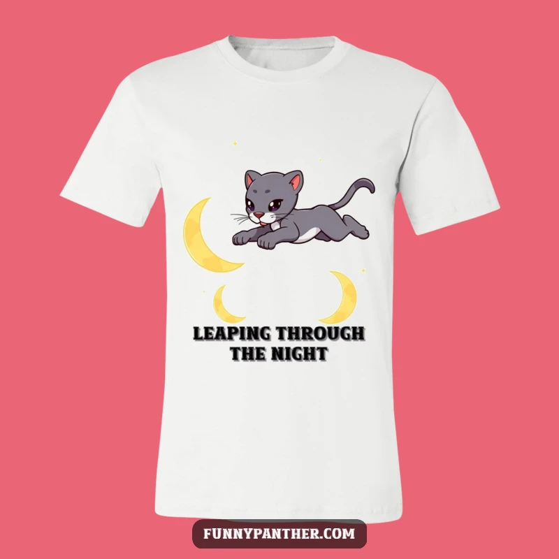 Funny Moon Panther T-Shirt: Graceful Feline Over Moons for Stylish Wear